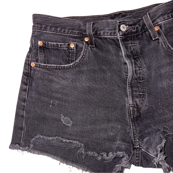 Levi's 501 Vintage Black Distressed Denim Shorts - Picture 12 of 13